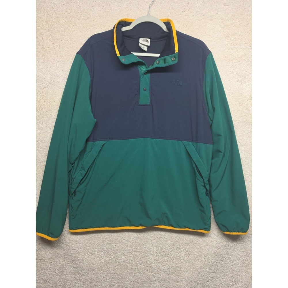 The‎ North Face Sweater Mens Large Green Blue 1/4 Snap Fleece Long Sleeve Lined